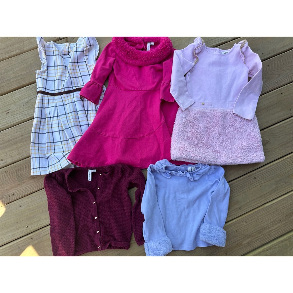 Little Girls Janie and Jack Faux Fur Ponte European Dress and Shirt Bundle SZ 5